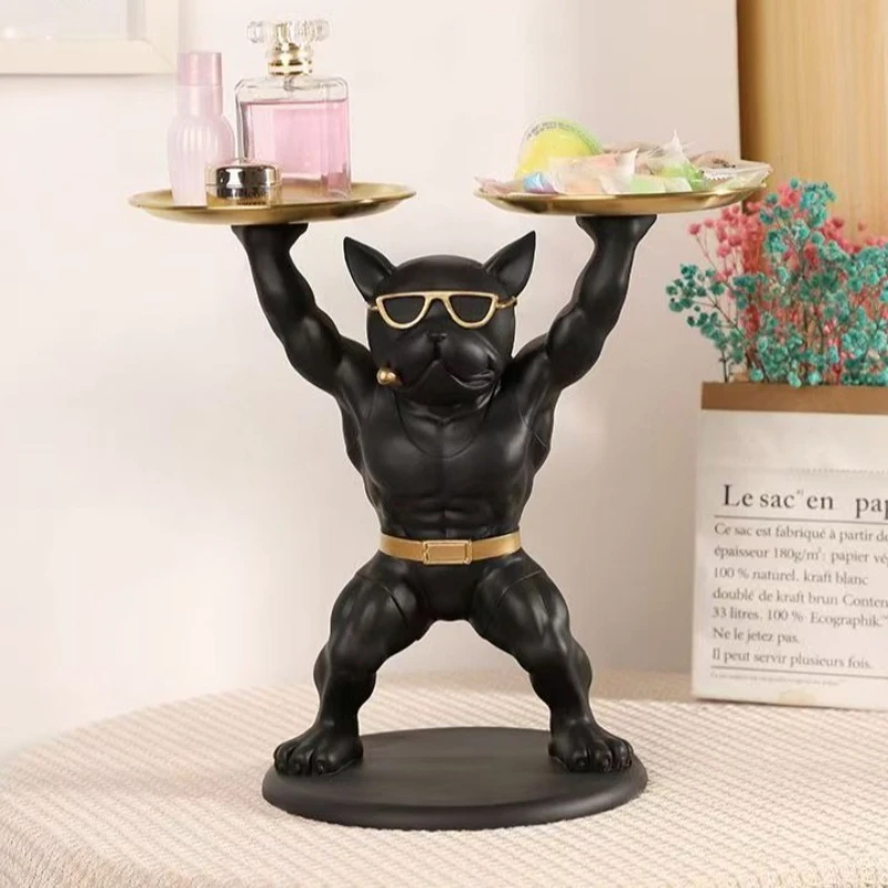 Karate Bulldog Storage Box Resin Animal Organizer Statue, Kung Fu Dog Figurine Unique Gift for Pet Lovers and Men Desk Decor