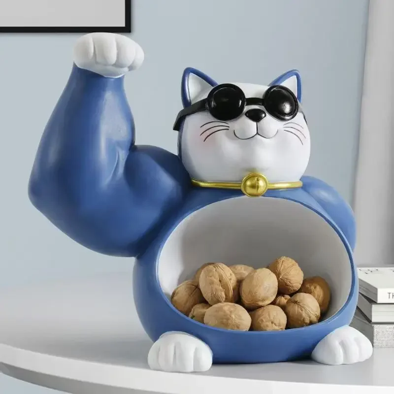 Lucky-Cat-Key-Remote-Control-Storage-Organizer-Ornaments-Resin-Crafts-Living-Room-Animal-Figurines-Decoration-Modern-2