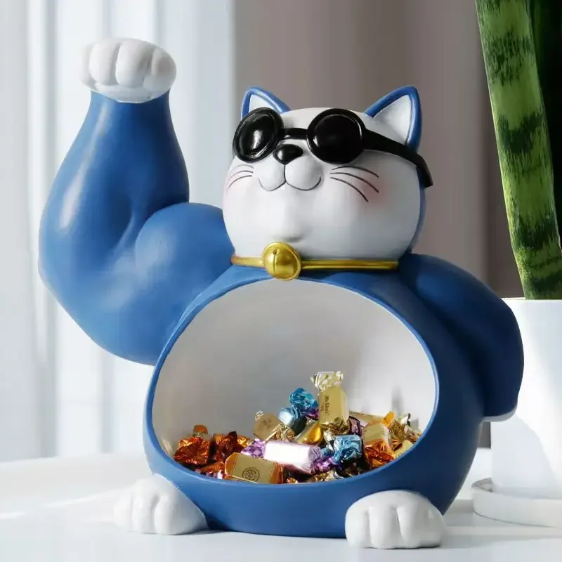 Lucky-Cat-Key-Remote-Control-Storage-Organizer-Ornaments-Resin-Crafts-Living-Room-Animal-Figurines-Decoration-Modern-4